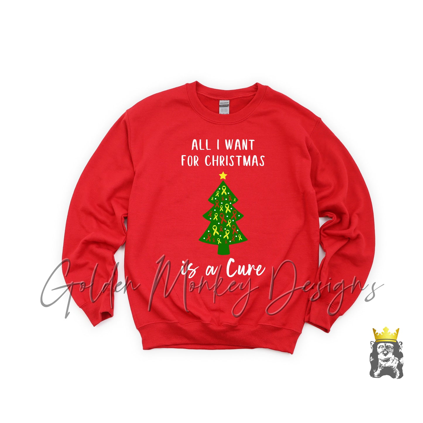 All I Want for Christmas is a Cure Sweatshirt | Christmas Cancer Ribbon Sweatshirt