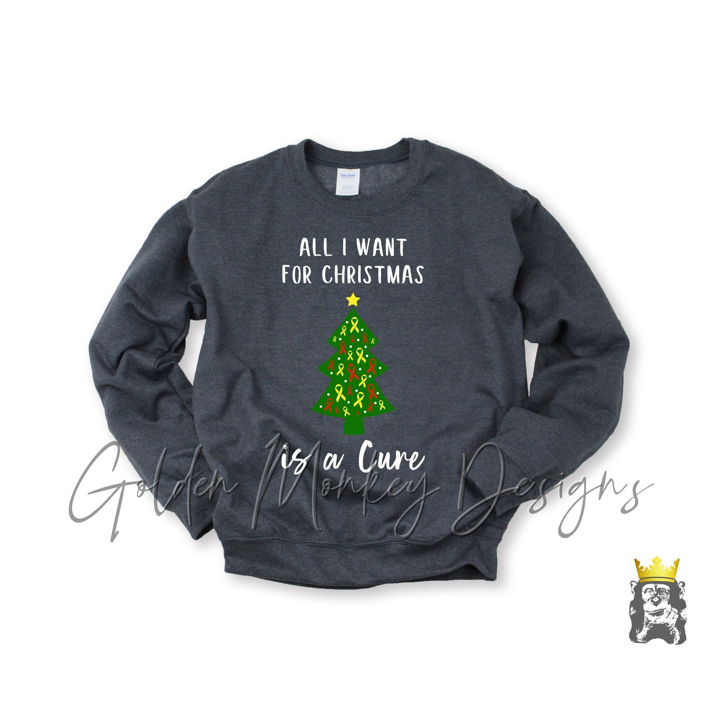 All I Want for Christmas is a Cure Sweatshirt | Christmas Cancer Ribbon Sweatshirt