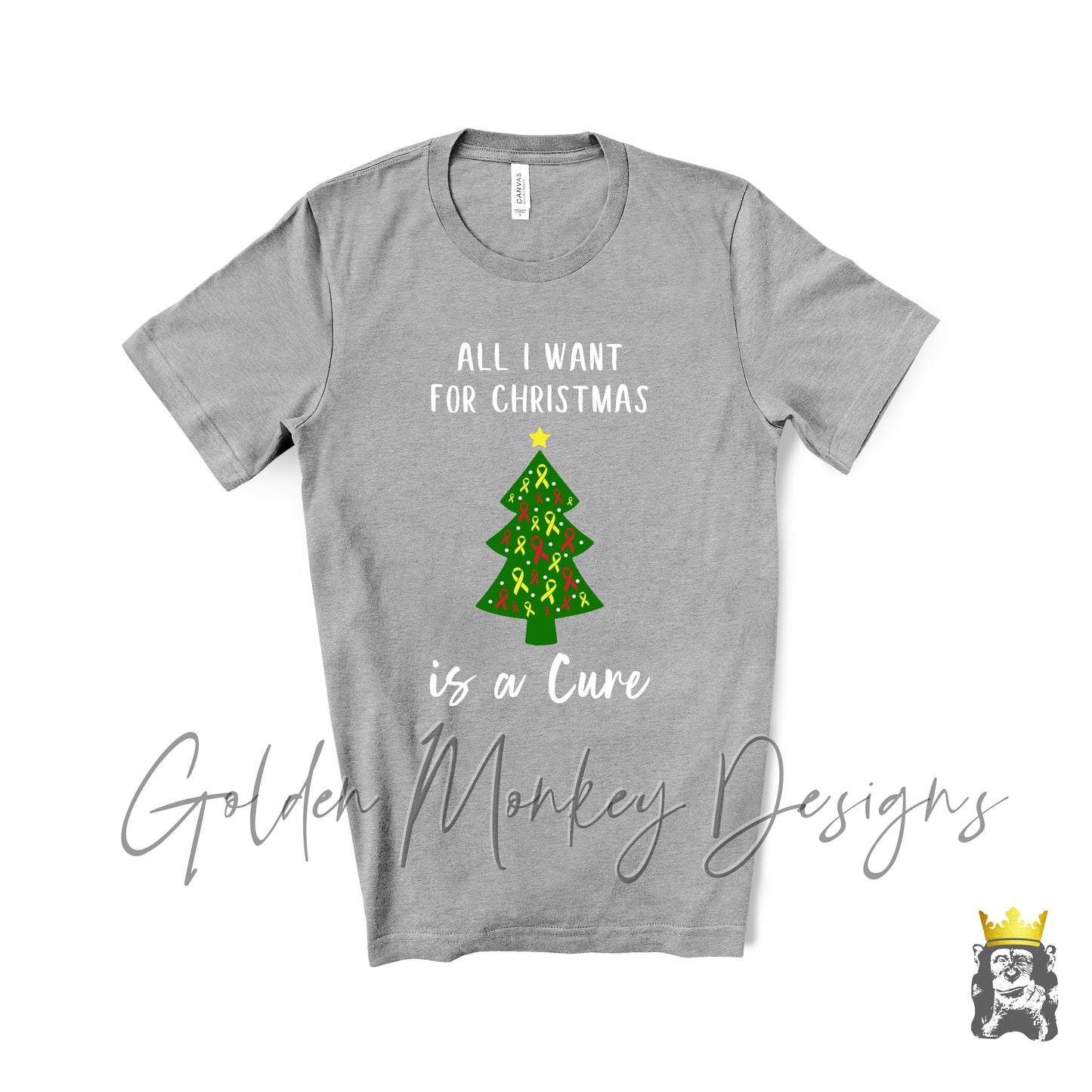 All I Want for Christmas is a Cure T-Shirt | Christmas Cancer Ribbon Shirt