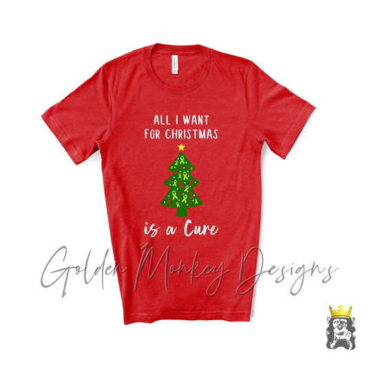 All I Want for Christmas is a Cure T-Shirt | Christmas Cancer Ribbon Shirt